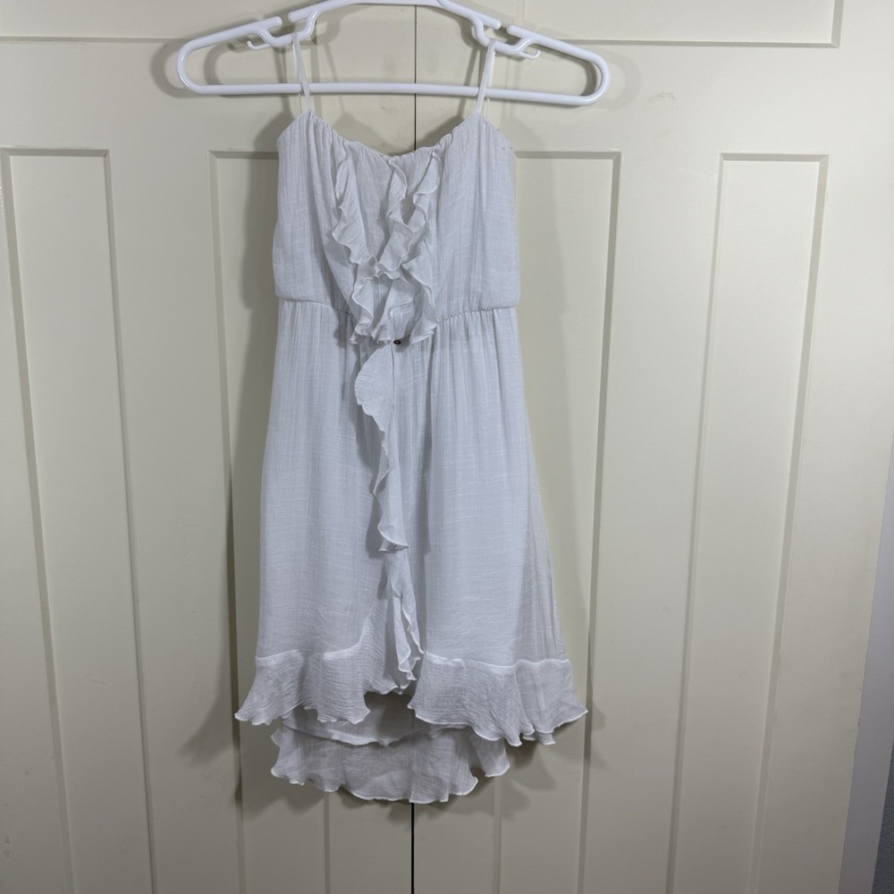 A Byer Junior Size M‎ White Ruffled Sundress Strapless Ruffle Hi Low Hem